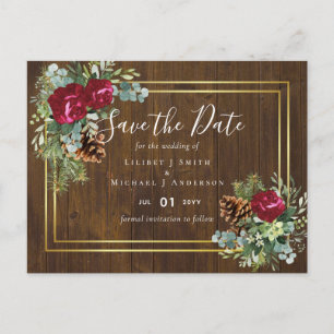 Carte Postale Mariage d'hiver Eucalyptus Rose de Bourgogne