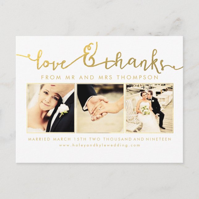 Carte Postale Mariage d'or blanc Love & Merci Script photo (Devant)