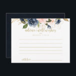 Carte Postale Mariage d'or floral Blush Navy<br><div class="desc">Cette carte de conseil aux mariages d'or floral bleu marine est parfaite pour un mariage rustique. Le design se compose de belles peintes à la main bleu foncé, bleu, bleu marine, rose, rousse, fleurs dorées et feuillage vert. Ces cartes sont parfaites pour un mariage, une douche nuptiale, un baby shower,...</div>
