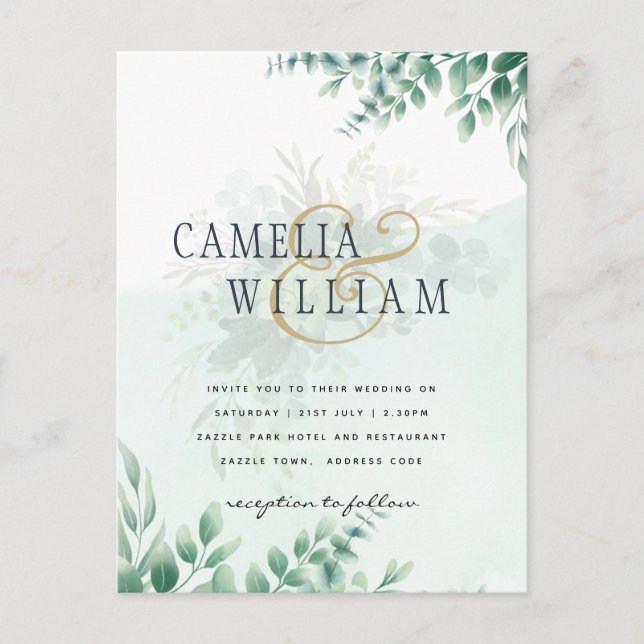Carte Postale Mariage d'or vert Eucalyptus Feuille QR CODE (Devant)