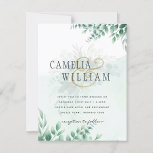Carte Postale Mariage d'or vert Eucalyptus Feuille QR CODE