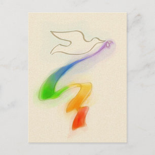 Carte Postale Mariage Dove avec ruban arc-en-ciel