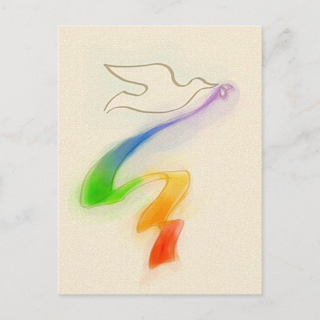 Carte Postale Mariage Dove avec ruban arc-en-ciel (Devant)
