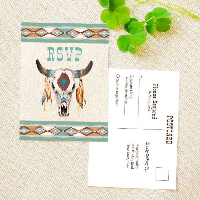 Carte Postale Mariage du ranch tribal boho du sud-ouest RSVP (Créateur téléchargé)