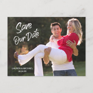 Carte Postale Mariage Économisez la Date Moderne Écriture au Pin