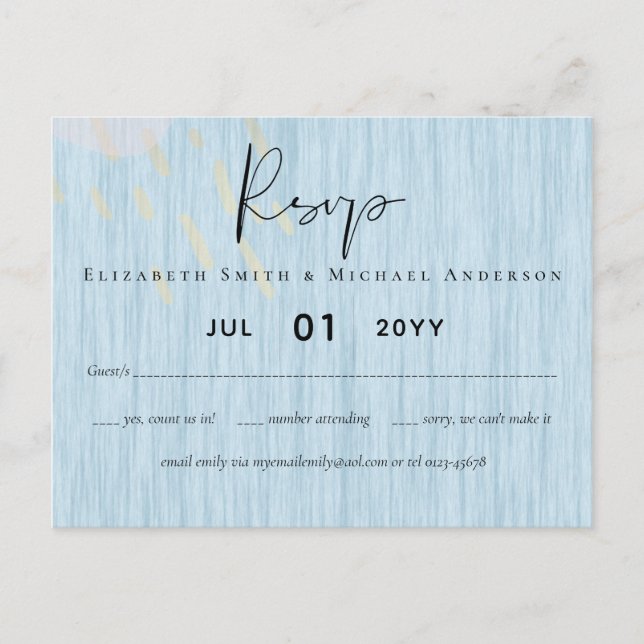 Carte Postale Mariage écriture or bleu poussiéreux de budget (Devant)