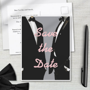 Carte Postale Mariage Élégant Moderne d'Hommes Gays Save The Dat