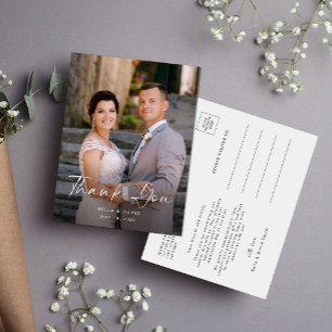 Carte Postale Mariage Elegant Script Photo Merci Postcard