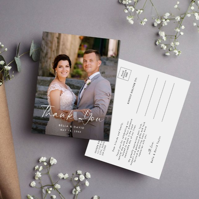 Carte Postale Mariage Elegant Script Photo Merci Postcard (Créateur téléchargé)