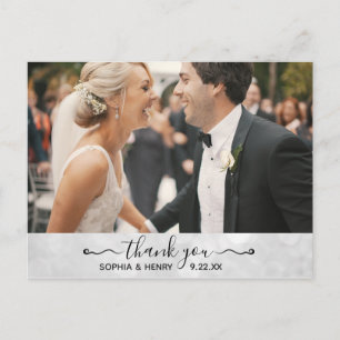 Carte Postale Mariage Élégante Typographie Moderne Photo Remerci
