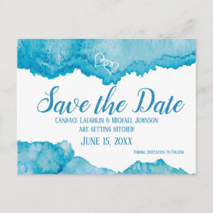 Carte Postale Mariage en Aquarelle Bleue turquoise Enregistrer l
