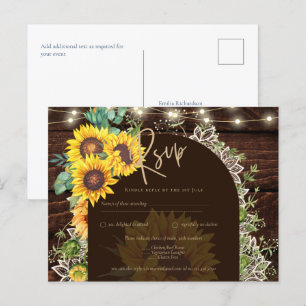 Carte Postale Mariage en dentelle de tournesol rustique