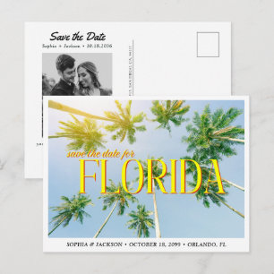 Carte Postale Mariage en Floride Enregistrer la Date du Palmier