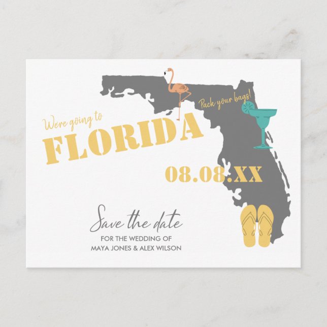 Carte Postale Mariage en Floride Sauvez les dates (Devant)