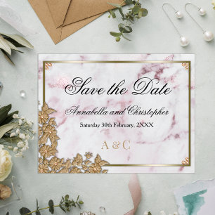 Carte Postale Mariage en marbre rose et perle Enregistrer la dat