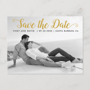 Carte Postale Mariage en or moderne Enregistrer la photo Date