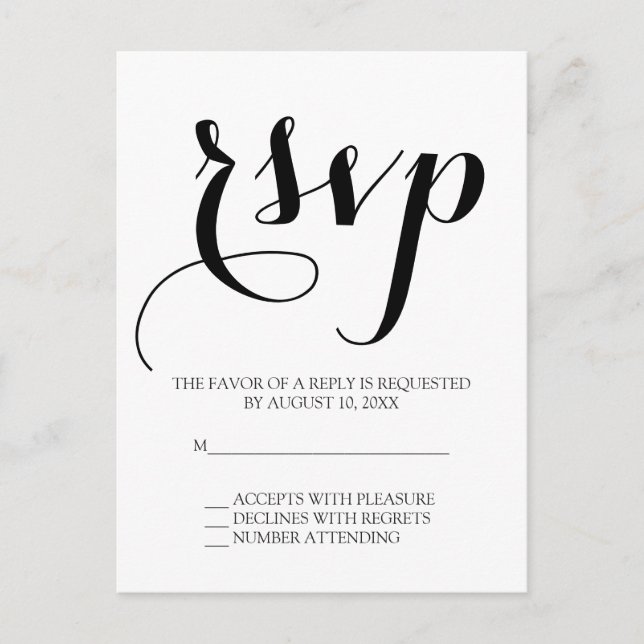 Carte Postale Mariage en script simple RSVP (Devant)