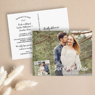 Carte Postale Mariage Enregistrer la date 2 Photos Calligraphie 
