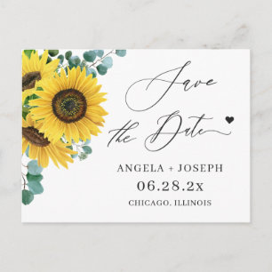 Carte Postale Mariage Enregistrer la date Eucalyptus tournesol