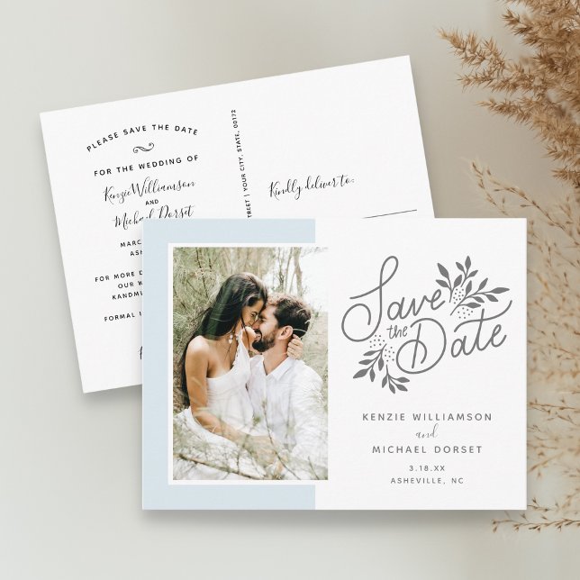 Carte Postale Mariage Enregistrer la date Script photo Botanique (Créateur téléchargé)