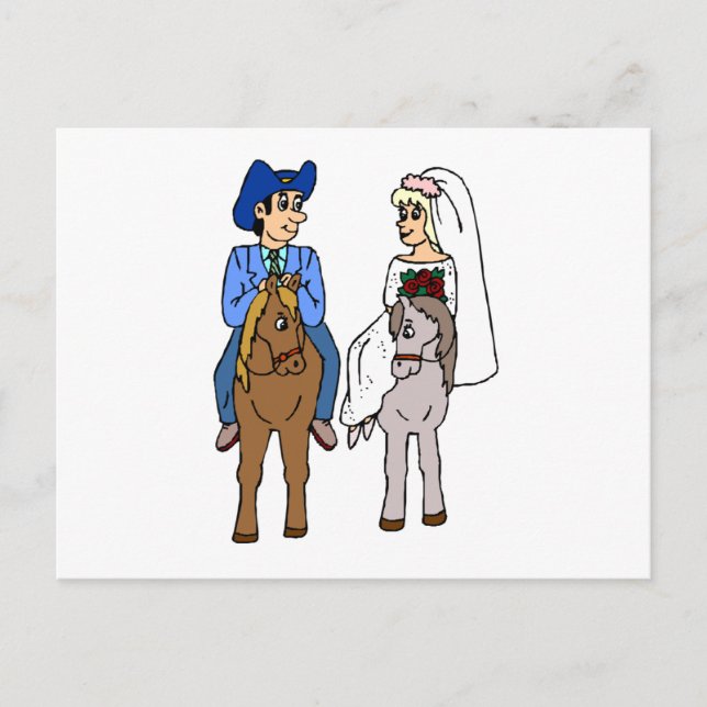 Carte Postale Mariage Équestre Mariée Marié Thème Chevalin Équin (Devant)