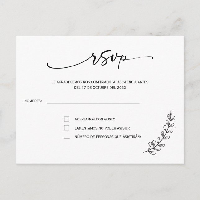 Carte postale mariage espagnole Rsvp (Devant)