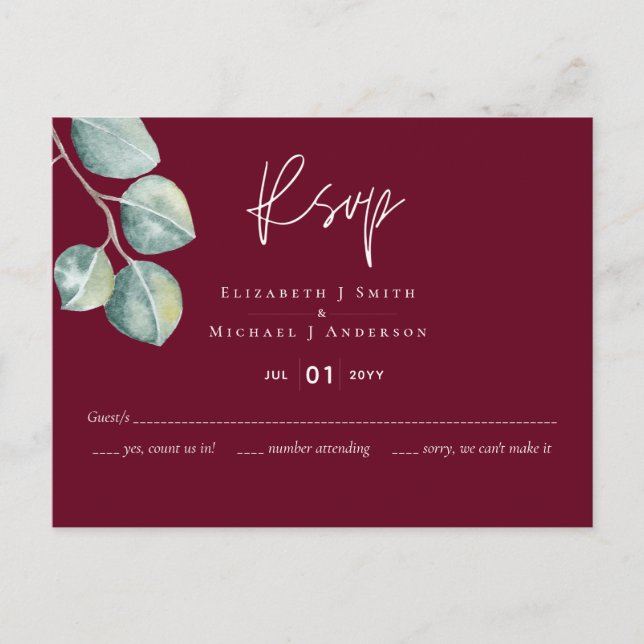 Carte Postale Mariage EUCALYPTUS blanc à faible budget (Devant)