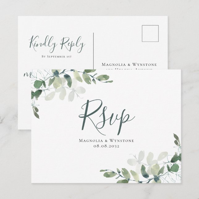 Carte Postale Mariage Eucalyptus RSVP (Devant / Derrière)
