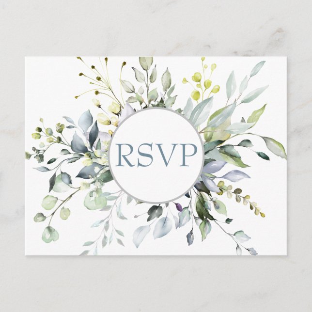 Carte Postale Mariage Eucalyptus Verdure RSVP avec choix de repa (Devant)