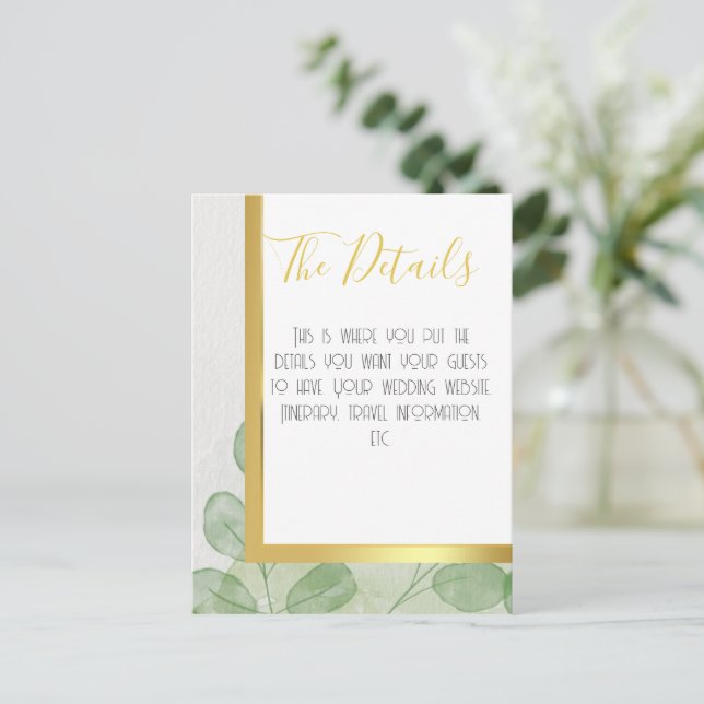 Carte Postale Mariage Eucalyptus Vert & Or (Debout devant)