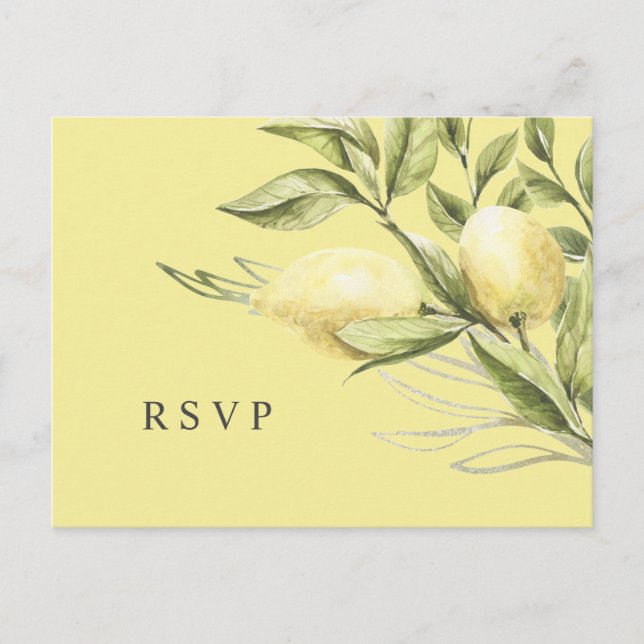 Carte Postale Mariage feuille et citron jaune RSVP (Devant)