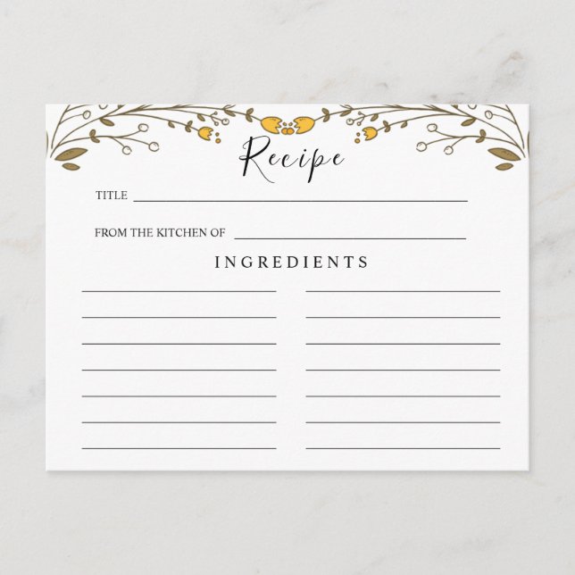 Carte Postale Mariage fleur sauvage, Boho Floral Recette Card (Devant)