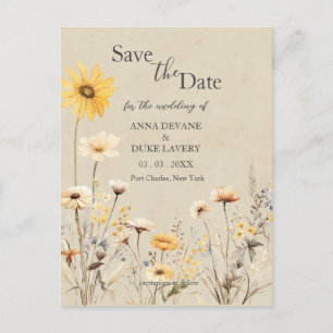 Carte Postale Mariage Fleur sauvage jaune Enregistrer la date