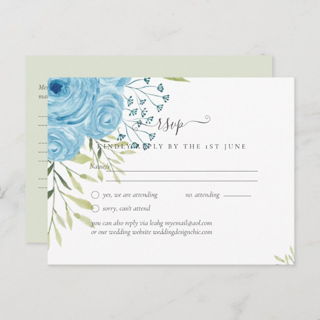Carte Postale Mariage Fleurs Bleu Aqua  (Devant / Derrière)