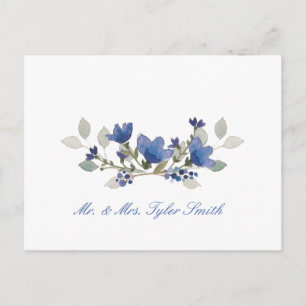 Carte postale Mariage Fleurs bleues