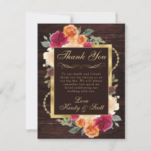 Carte Postale Mariage Fleurs d'Automne Rouge Orange Brûlé Rustiq