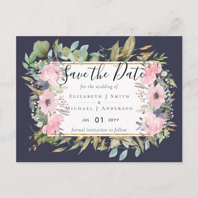Carte Postale MARIAGE Fleurs Florales Rose Pâle BUDGET (Devant)