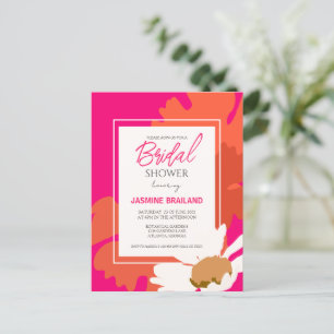 Carte Postale Mariage Floral Abstrait Fushia et Orange