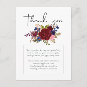 Carte Postale Mariage Floral bleu Bourgogne rustique
