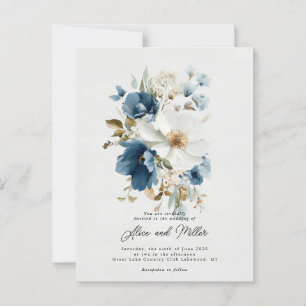 Carte Postale Mariage floral bleu et blanc