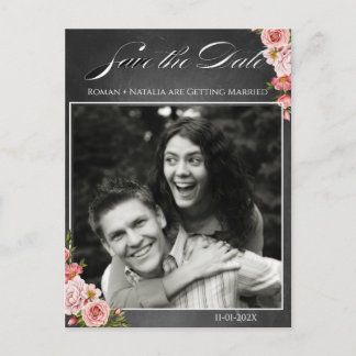 Carte Postale Mariage floral boho Vintage Chalkboard