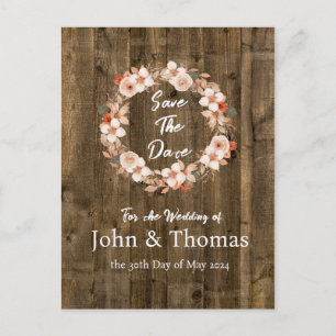 Carte Postale Mariage Floral Bois Aquarelle Automne