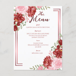 Carte Postale Mariage floral bordeaux et rose