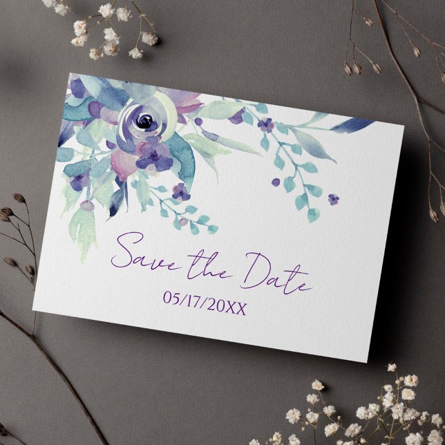 Carte Postale Mariage Floral Chic Purple Pastel Enregistrer La D (Créateur téléchargé)