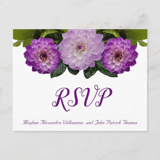 Carte Postale Mariage floral Dahlia Lavender Lilac RSVP (Devant)