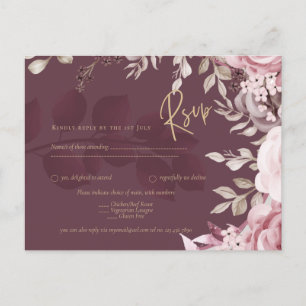 Carte Postale Mariage floral de marron rose roux RSVP