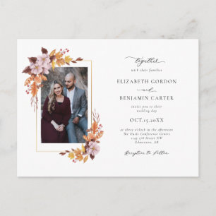 Carte Postale Mariage Floral Élégant de Feuillage d'Automne Phot