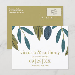 Carte Postale Mariage Floral Feuille Rustique Enregistrer La Dat