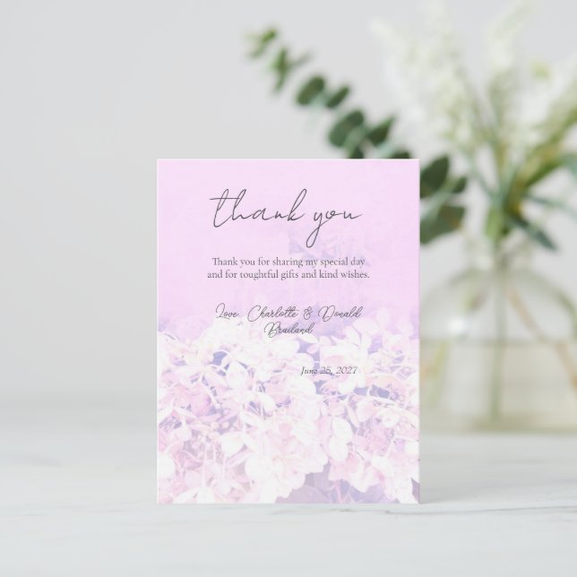 Carte Postale Mariage Floral Hydrangea Romantique Rose  (Debout devant)