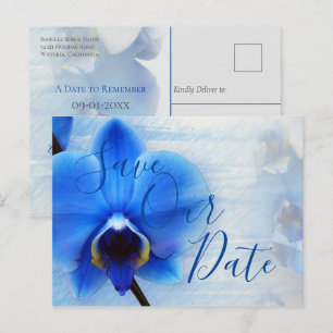 Carte Postale Mariage Floral Moderne à l'Aquarelle Orchidée Bleu